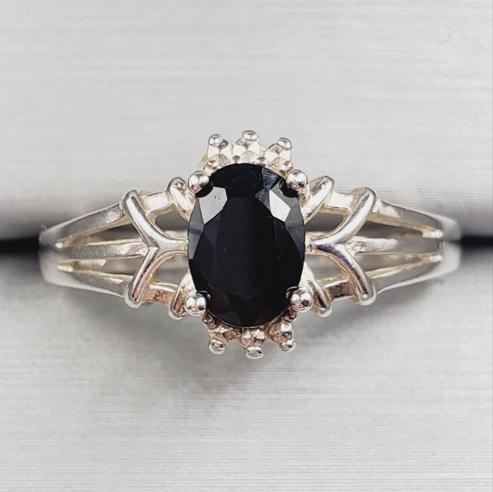 Genuine Oval Black Sapphire 925 Sterling Silver Ring